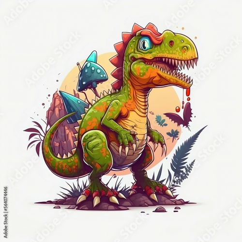 Dinosaur cartoon illustration. Generative Ai.
