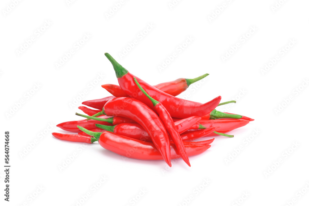 Fresh red chilies, paprika, hot, spice mix, Mexican paprika cayenne, organic plants, healthy vitamins. isolated on white background - clipping path