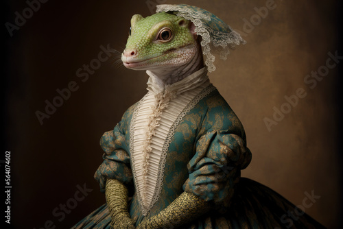 Created with Generative AI technology. portrait of a lizard, gecko in renaissance clothing