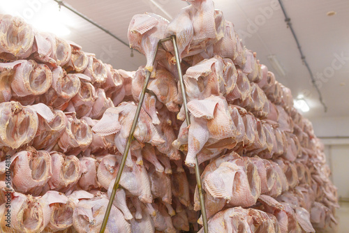 Valokuva storage on a turkey farm or poultry farm, poultry carcasses in a factory