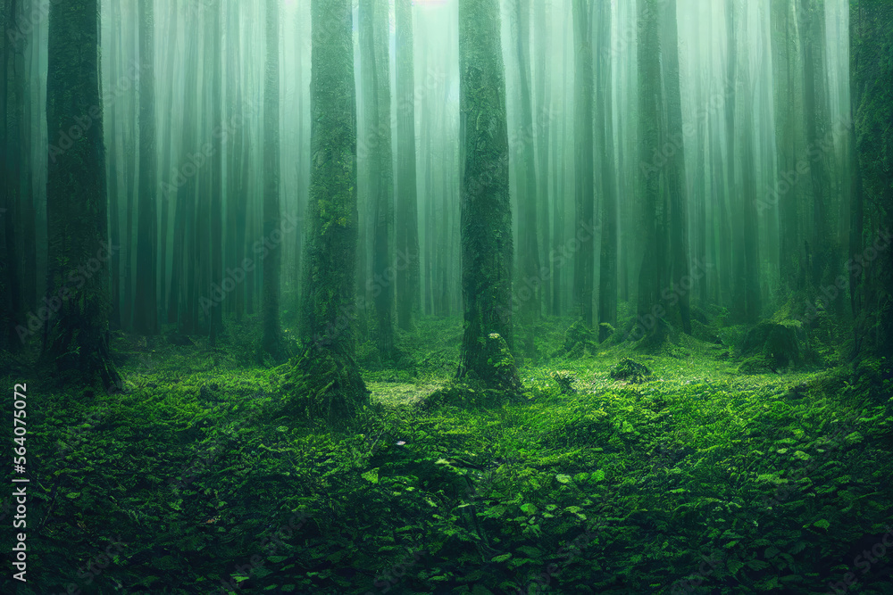 Obraz premium foggy and misty forest landscape