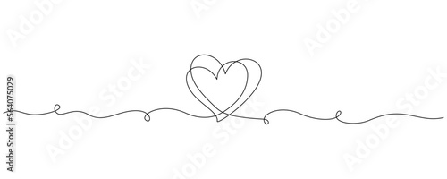 Print op canvas One continuous line drawing of couple hearts and love symbol