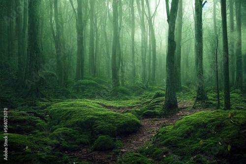 foggy and misty forest landscape