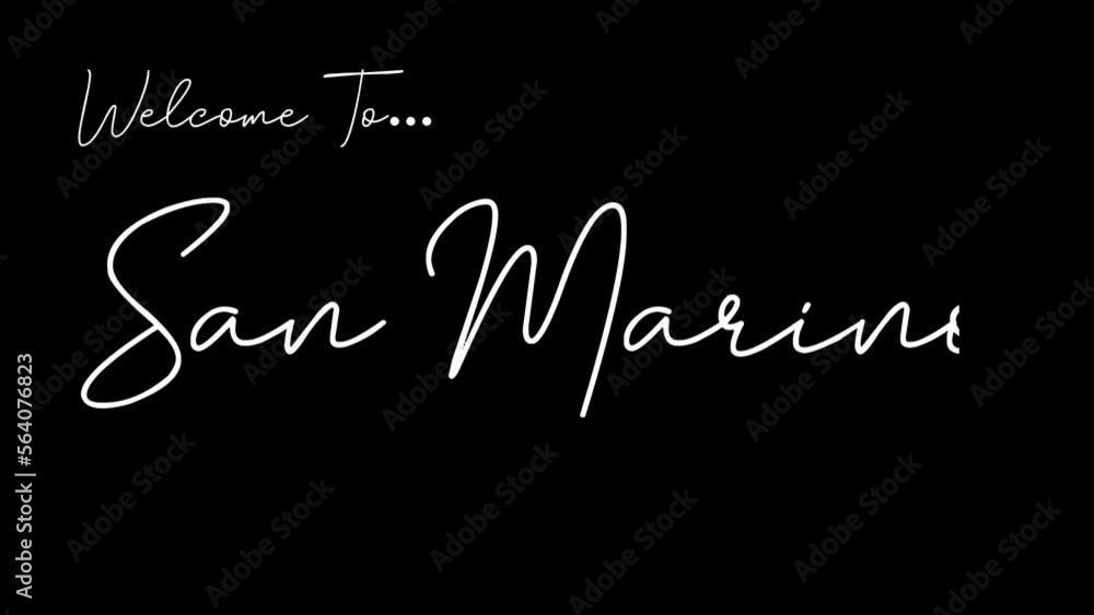 Welcome to san marino word in black background. Animated welcome in overshot animation. This animation is suitable for greeting footage Welcome to san marino word in black background. Animated welcome in overshot animation. This animation is suitable for greeting footage