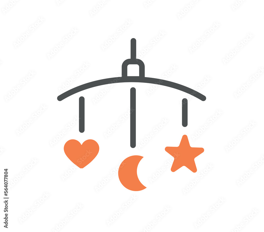 Child toys for bed icon. Pendant with heart, month and star. Sleep, comfort and coziness in apartment, decoration for childrens room. Sticker for social networks. Cartoon flat vector illustration Child toys for bed icon. Pendant with heart, month and star. Sleep, comfort and coziness in apartment, decoration for childrens room. Sticker for social networks. Cartoon flat vector illustration