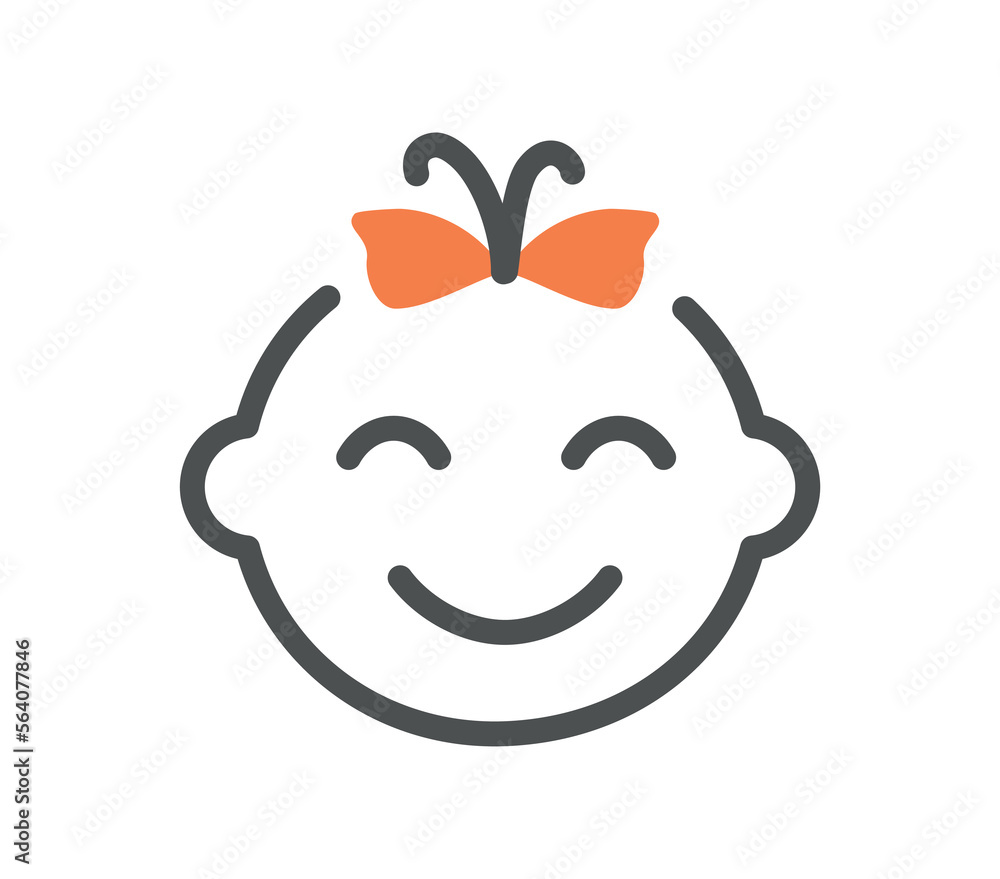 Child girl with bow icon. Sticker for social networks and messengers. Minimalistic creativity and art. Childhood and daughter, baby and toddler head. Cartoon flat vector illustration Child girl with bow icon. Sticker for social networks and messengers. Minimalistic creativity and art. Childhood and daughter, baby and toddler head. Cartoon flat vector illustration