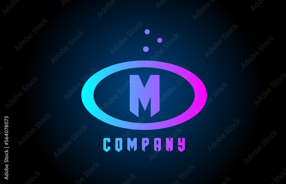 Obraz premium blue and pink M ellipse alphabet bold letter logo with dots. Corporate creative template design for company and business