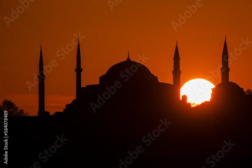 Sunset in the Hagia Sophia (Ayasofya) and Blue Mosque (Sultanahmet) Photo, Eminonu Fatih, Istanbul Turkey