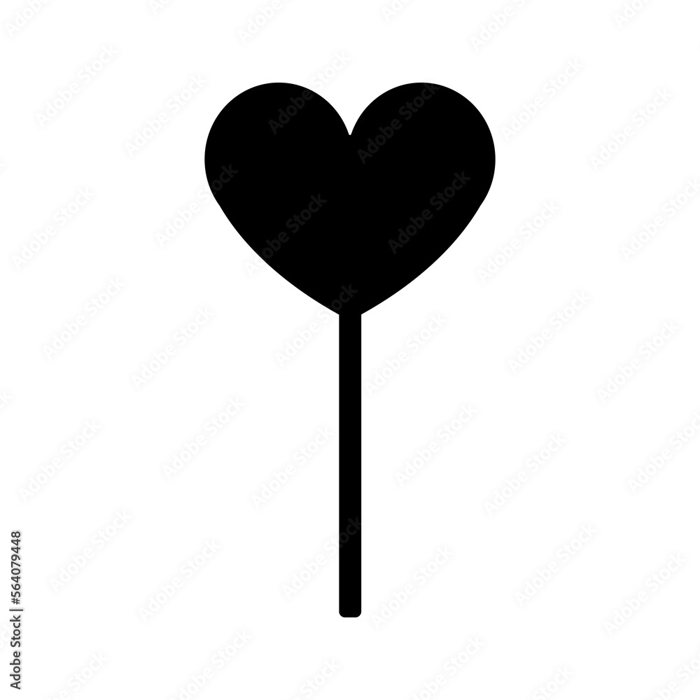 Vector flat heart lollipop candy silhouette isolated on white background Vector flat heart lollipop candy silhouette isolated on white background