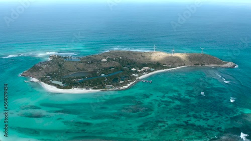 aerial complete view of Necker Island at long distance little movement to the right 4k photo