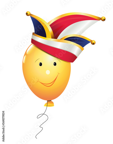 Luftballon mit Faschingshut und Gesicht, 
Karte Vorlage für die Party,
Vektor Illustration isoliert auf weißem Hintergrund
