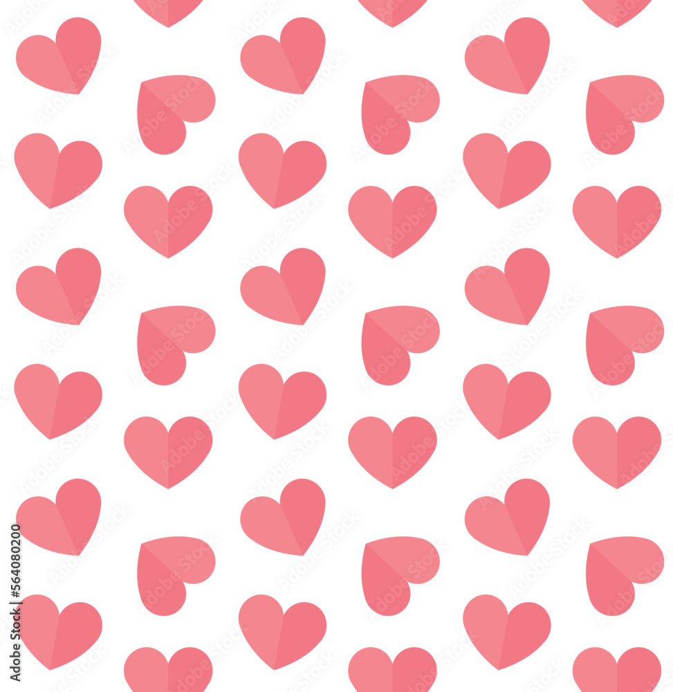 Vector seamless pattern of flat pink hearts isolated on white background