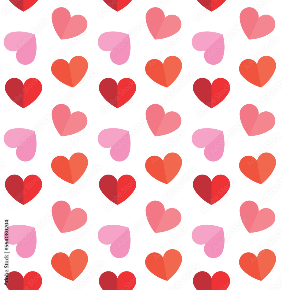 Vector seamless pattern of different color flat hearts isolated on white background