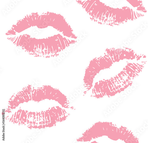 Vector seamless pattern of lipstick lips kiss imprint isolated on white background