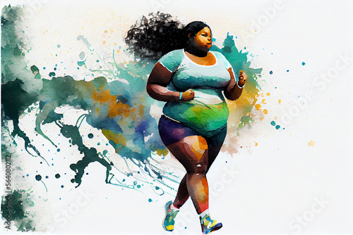 Beafutiful afroamerican body positive young woman running. Run and fitness, healthy lifestyle