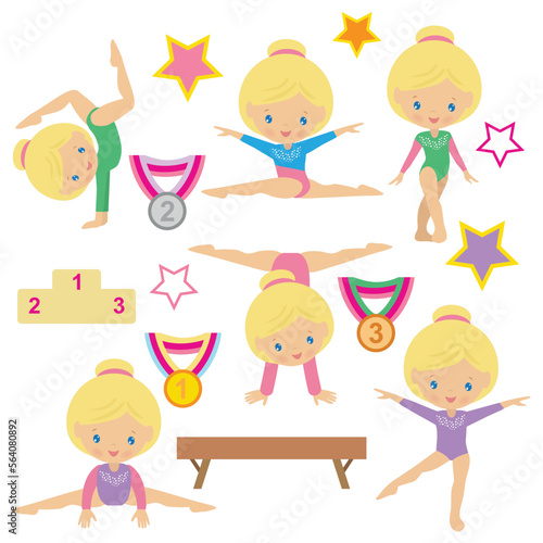Blonde girl gymnast vector cartoon illustration photo