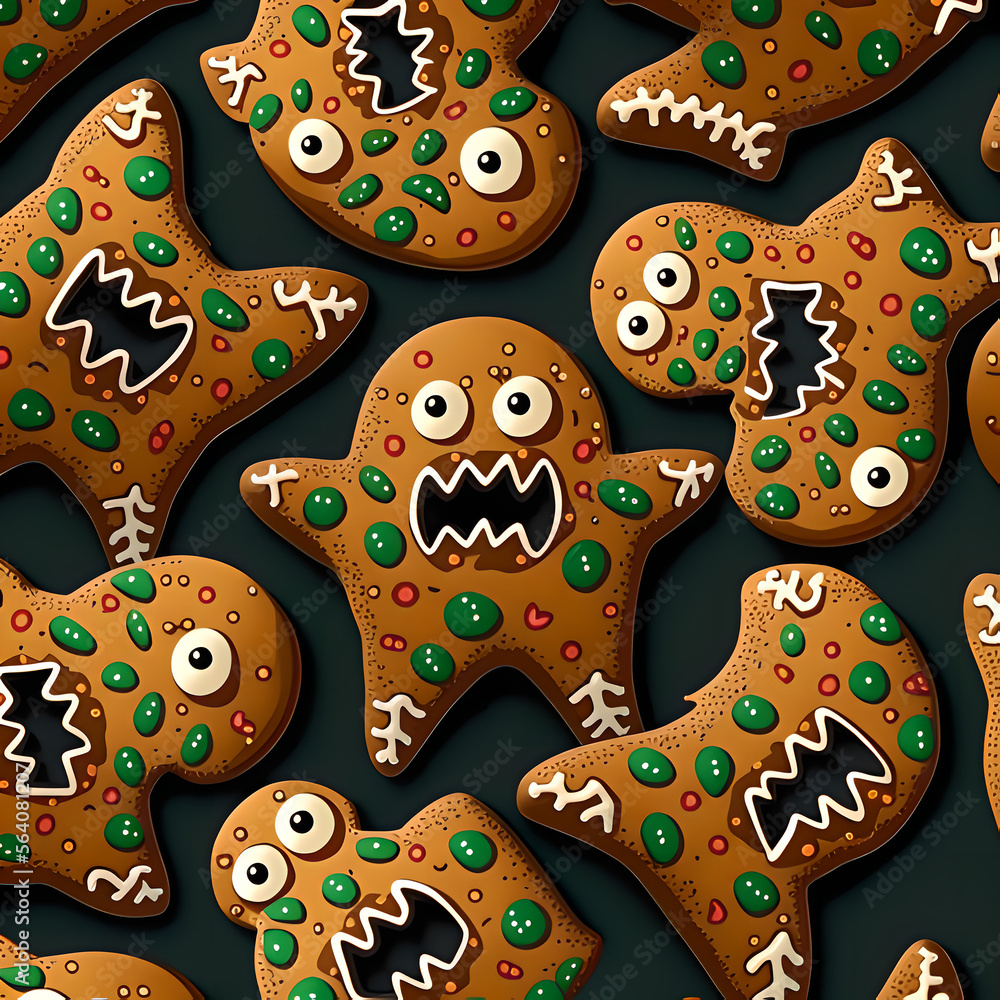 Seamless pattern of monster cookies