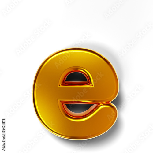 3D golden lowercase letter e isolated on transparent background