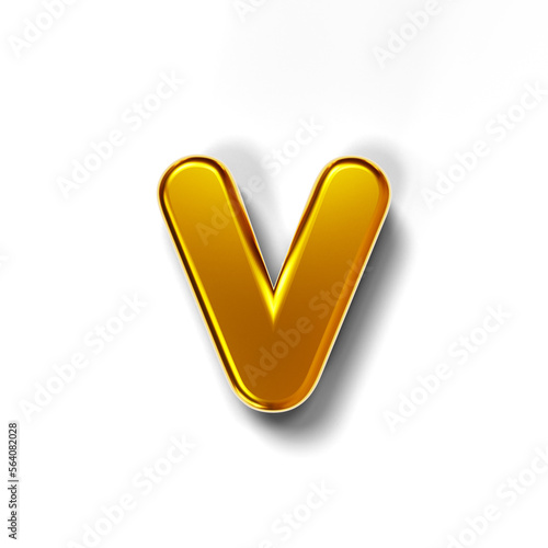 3D golden lowercase letter v isolated on transparent background