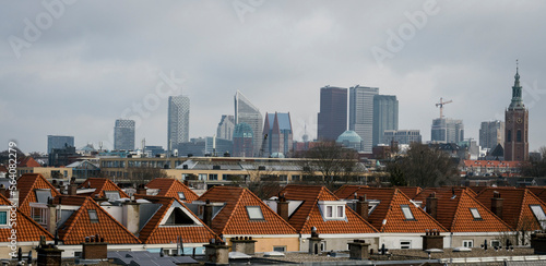 The Hague, Netherlands. The skyline of the city on a gray day