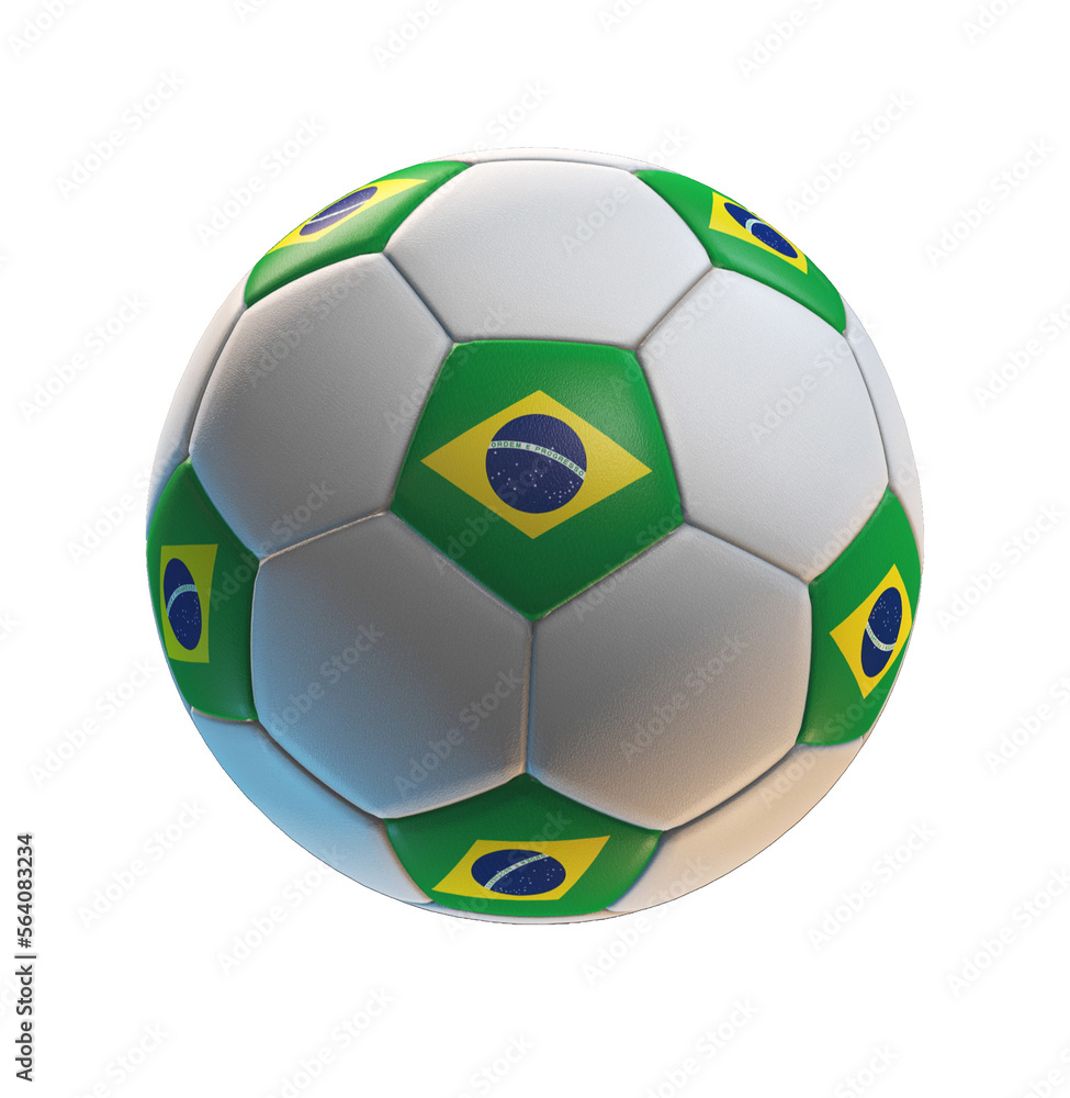 Soccer ball with the flag of Brazil on isolated transparent. 3D Rendering Soccer ball with the flag of Brazil on isolated transparent. 3D Rendering