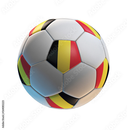 Soccer ball with the flag of Belgium on isolated transparent. 3D Rendering