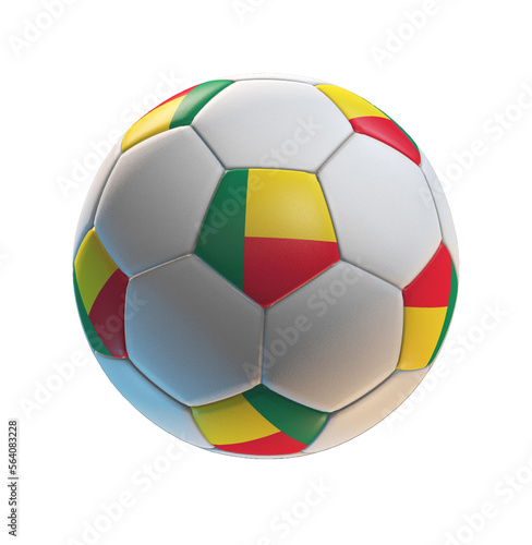 Soccer ball with the flag of Benin on isolated transparent. 3D Rendering