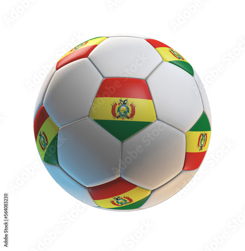 Soccer ball with the flag of Bolivia on isolated transparent. 3D Rendering