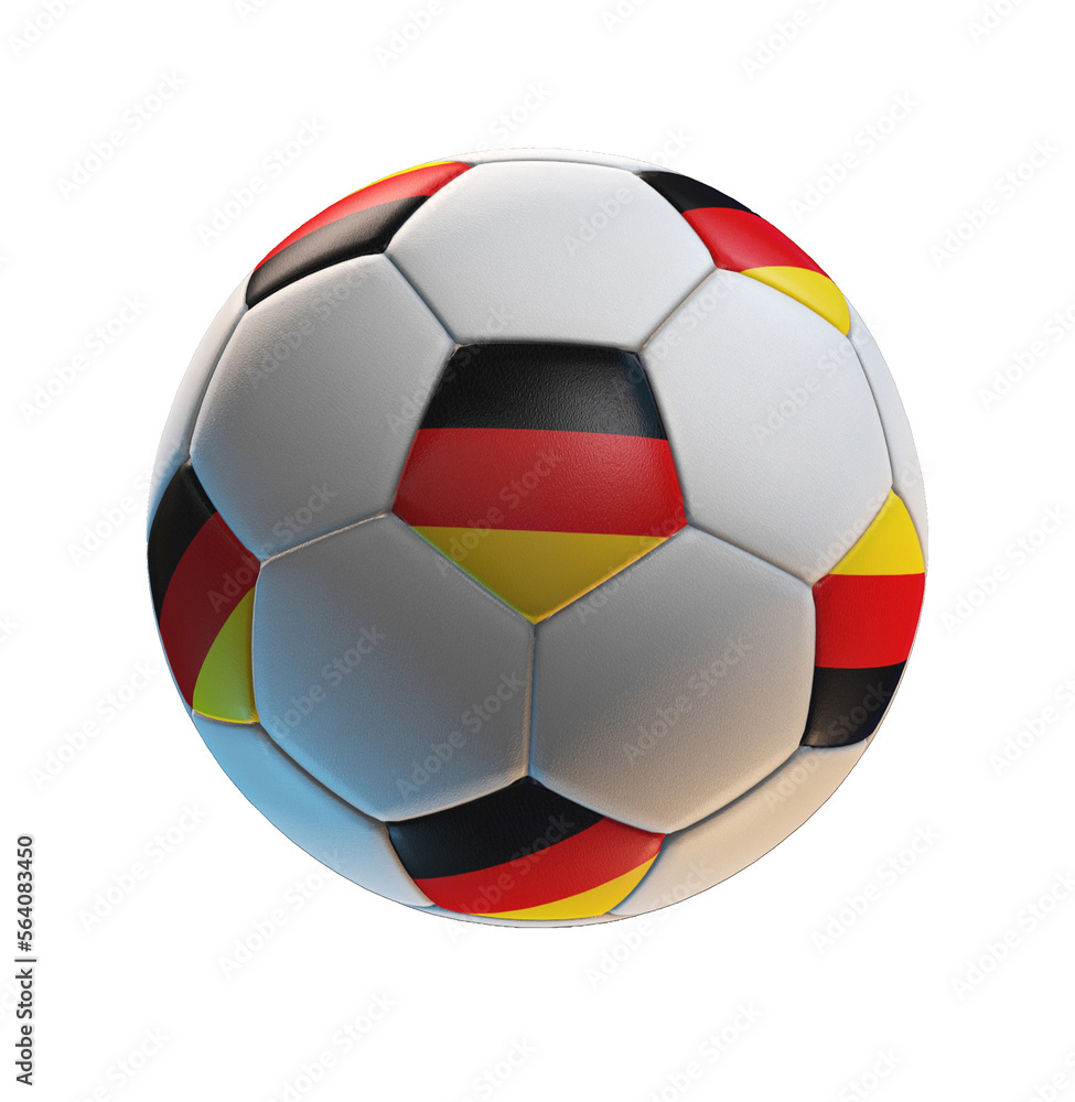 Soccer ball with the flag of Germany on isolated transparent. 3D Rendering Soccer ball with the flag of Germany on isolated transparent. 3D Rendering
