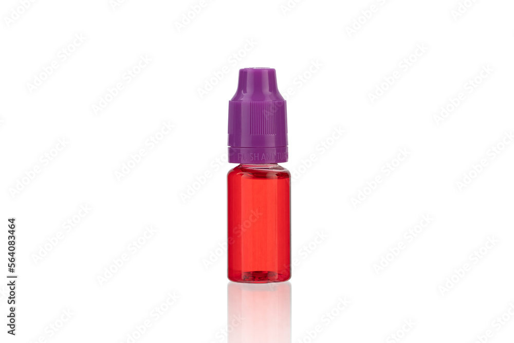 Bottle of liquid for electronic cigarette isolated on a white background. Bottle of liquid for electronic cigarette isolated on a white background.