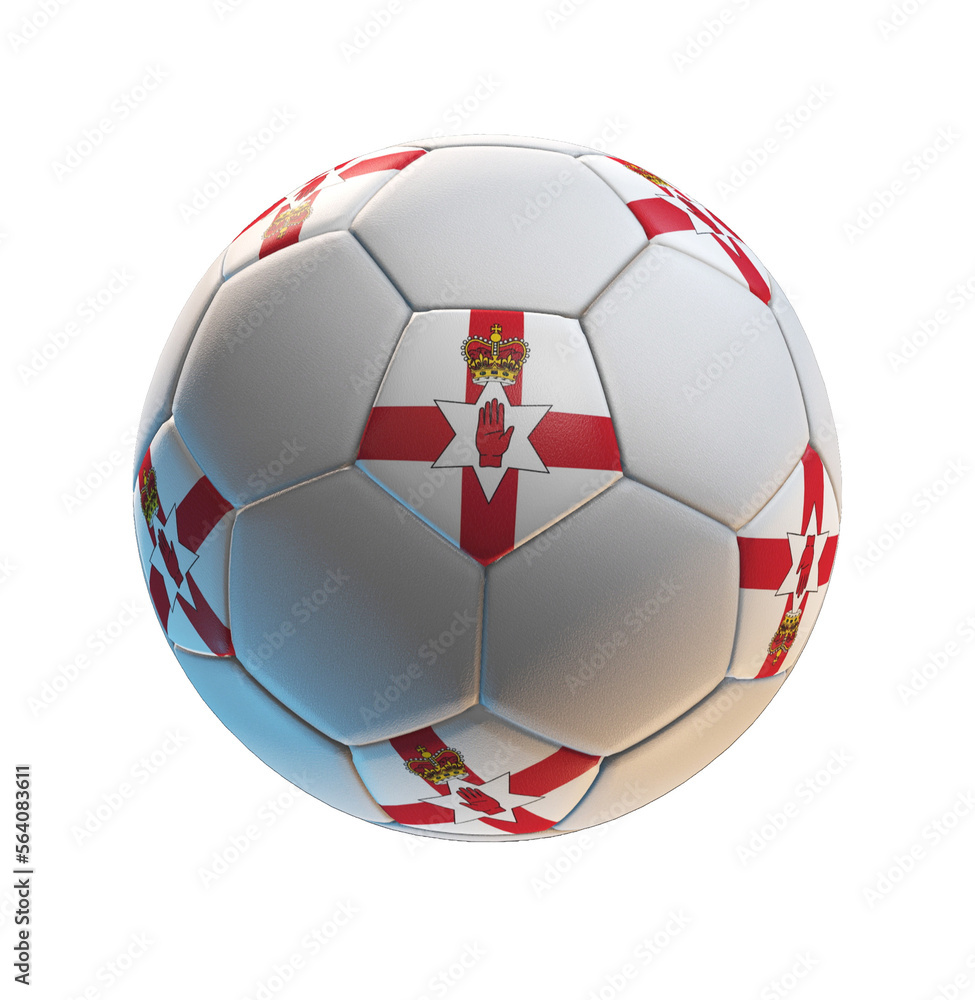 Soccer ball with the flag of Northern Ireland on isolated transparent. 3D Rendering Soccer ball with the flag of Northern Ireland on isolated transparent. 3D Rendering