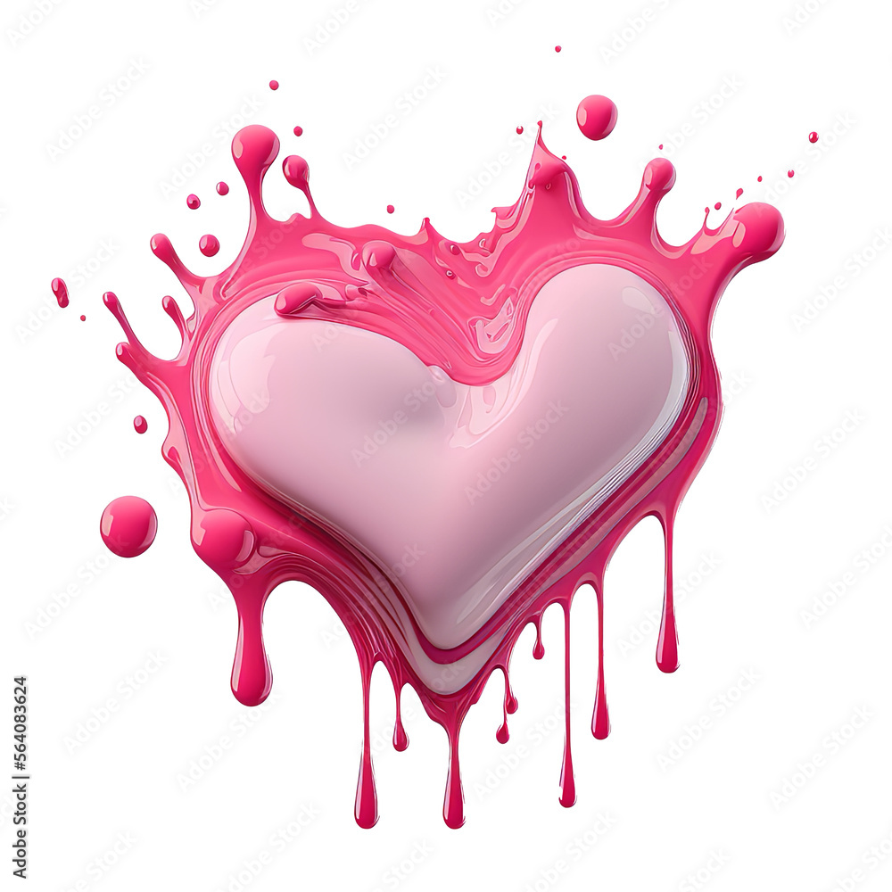 Melting liquid ice cream heart. Isolated on transparent background. 3D ...