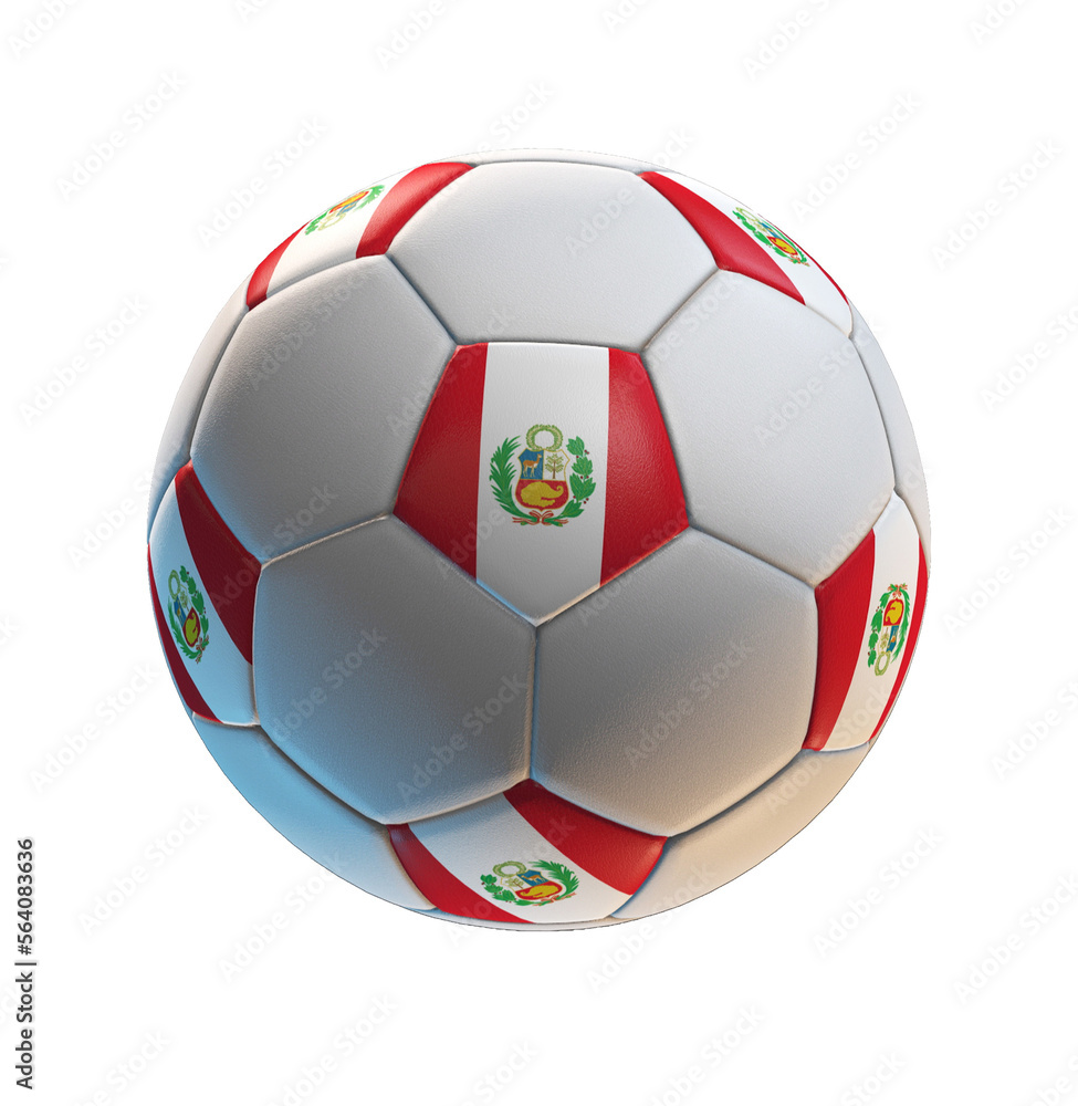 Fototapeta premium Soccer ball with the flag of Peru on isolated transparent. 3D Rendering