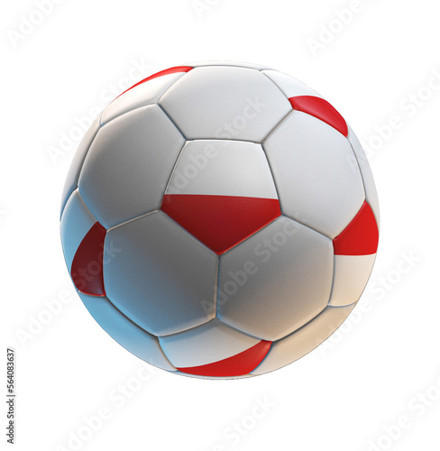 Soccer ball with the flag of Poland on isolated transparent. 3D Rendering