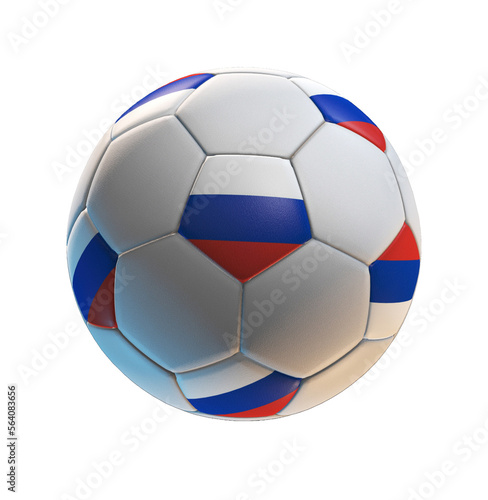 Soccer ball with the flag of Russia on isolated transparent. 3D Rendering