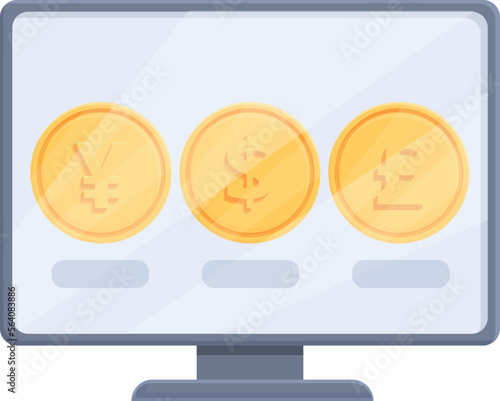 Online computer trade icon cartoon vector. Worker study. School money
