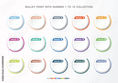 Bullet with number collection. Numbers from 1 to 15.