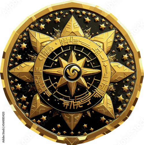 Astronomy and Architecture: Vector Illustration of an Old Gold Badge/Medal [AI Generated]