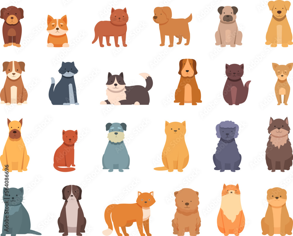 Furry friends icons set cartoon vector. Cat holding. Pet hug