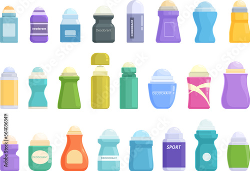 Roll-on deodorant icons set cartoon vector. Fashion spa. Bathroom skin