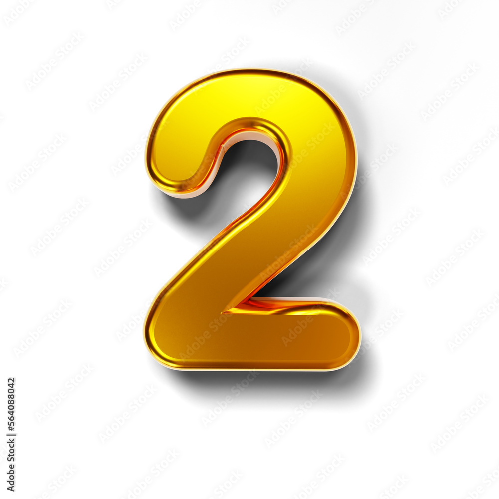 Naklejka premium 3D golden number 2 isolated on transparent background