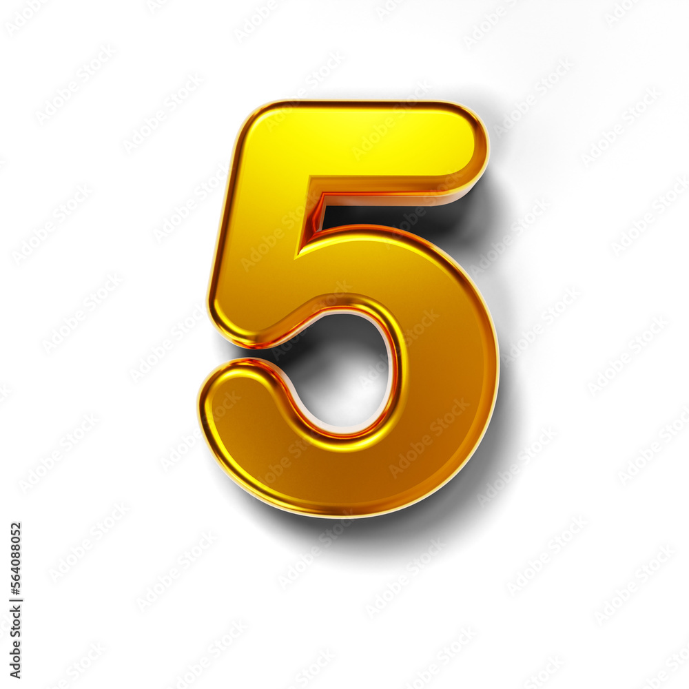 3D golden number 5 isolated on transparent background 3D golden number 5 isolated on transparent background