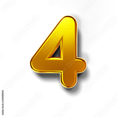 3D golden number 4 isolated on transparent background