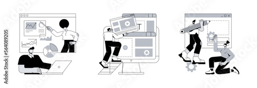 Web page layout abstract concept vector illustration set. Visual storytelling, wireframe and prototyping, user experience, design concept, landing page, digital application abstract metaphor.
