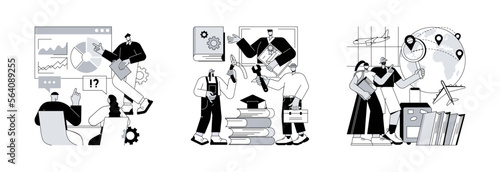Professional learning abstract concept vector illustration set. Internal and vocational education, educational tourism, business coach, student group, education abroad, vacation abstract metaphor.