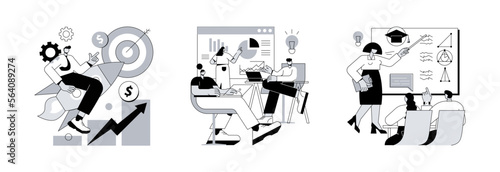 New skills gain abstract concept vector illustration set. Career development, workshop, professional development of teachers, conference and seminar, career change, job success abstract metaphor.