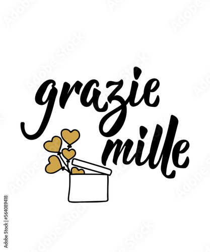 Grazie mille - Thanks so much in Italian. Modern brush calligraphy. Vector illustration.