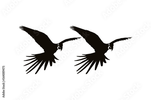 Flying Macaw Bird Silhouette for Logo, Pictogram, Art Illustration, Website or Graphic Design Element. Vector Illustration