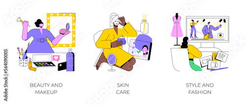 Beauty workshops isolated cartoon vector illustrations set. Beauty and makeup online courses, skin care tutorials, style and fashion distance education, homemade cosmetics vector cartoon.