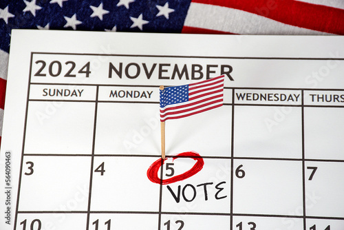 American flag and a red circle on November 5 Presidential Election Day 2024  photo